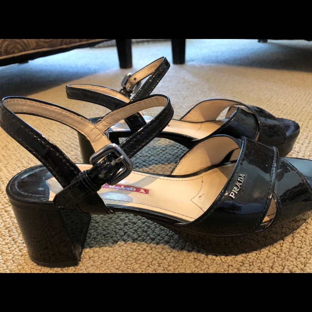 Prada platforms, black in stores now